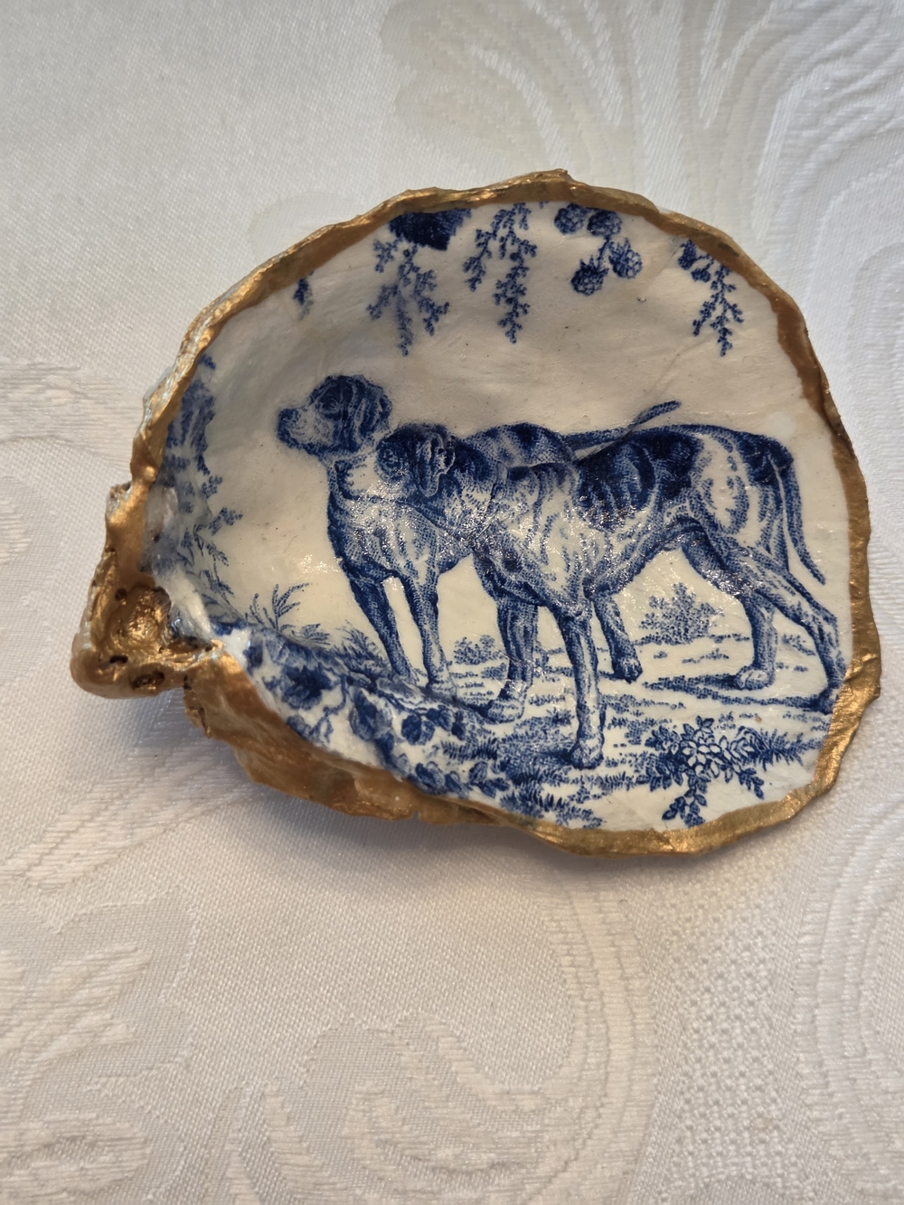 Hand-Painted Decoupaged Vintage Oyster Shell Trinket
